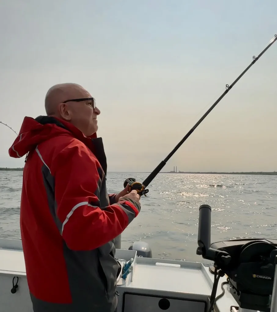 Captain Dave trolling for Bay of Quinte walleye