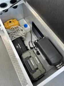 Diesel cabin heater inside Lucky Spoon Charters boat for cool weather trips
