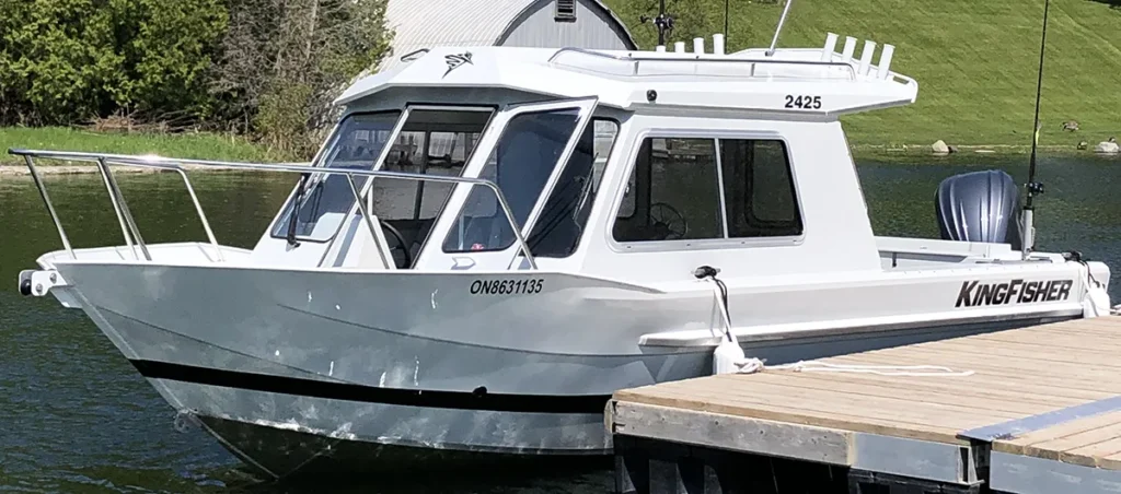 Dún Mara charter boat docked before departure.